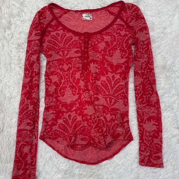 Free People Intimately Hot Pink Paisley Long sleeve sheer top - Picture 2 of 4